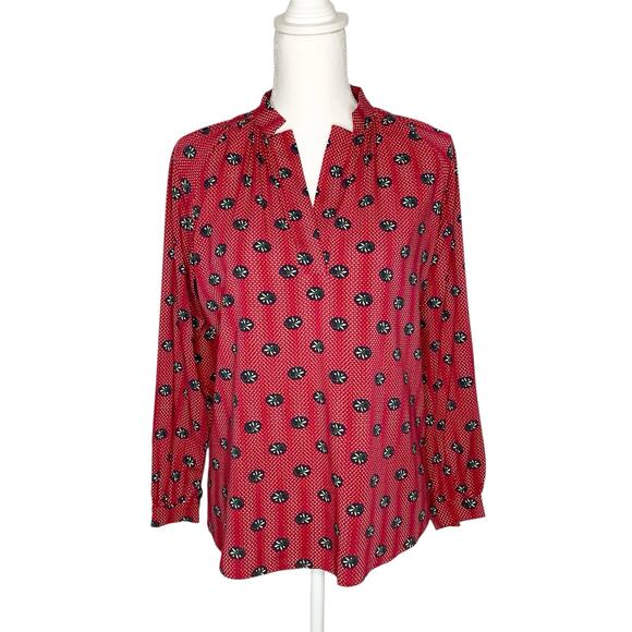 Tucker The Long Sleeve Polo Blouse Raspberry Parade Notched V-Neck XS - Picture 1 of 9